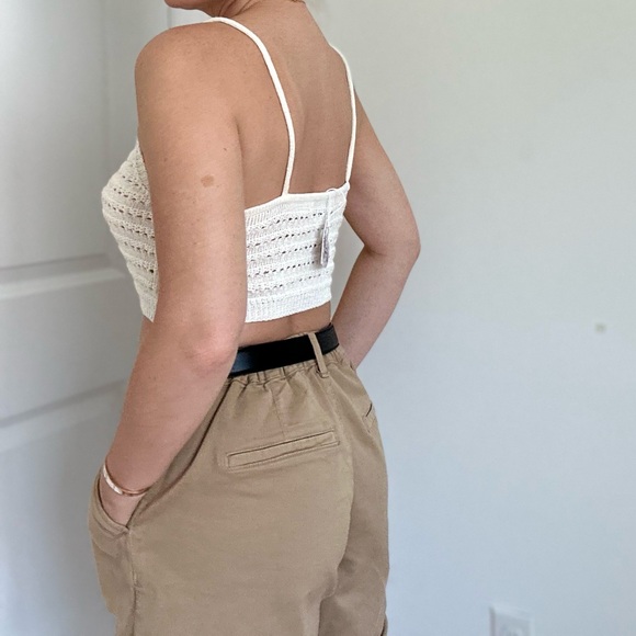 Croche Knit Open Front Spaghetti Strap Crop Cami - Picture 6 of 9